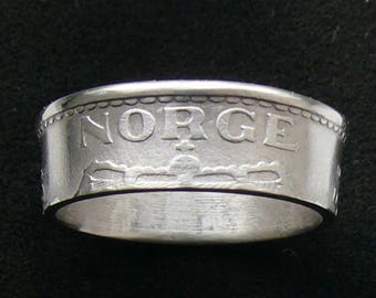 1956 Norway 1 Krone Coin Ring, Ring Size 8 1/2 and Double Sided