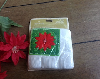 Vintage Hallmark Christmas Coaster Napkins in Original Packaging Pretty Red Poinsettia 15 Petite Napkins