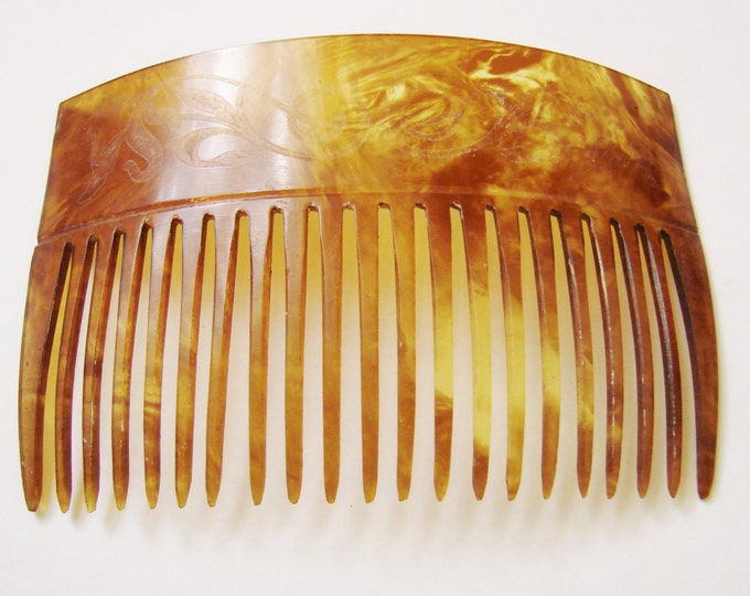 Large Antique Decorative Celluloid Faux Tortoiseshell Hair Comb / Vintage Hair Accessory