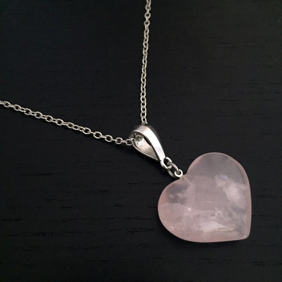 pink rose quartz heart necklace