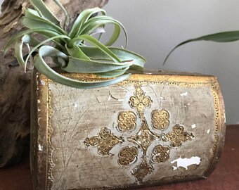Vintage Italian Trinket Chest/ Gold Florentia Box/ Small Wooden Chest/ Gold Chest/ Jewelry Box