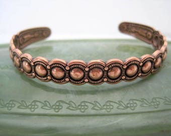 Native American Cuff - Copper Bracelet - Stamped Symbols - Mid Century