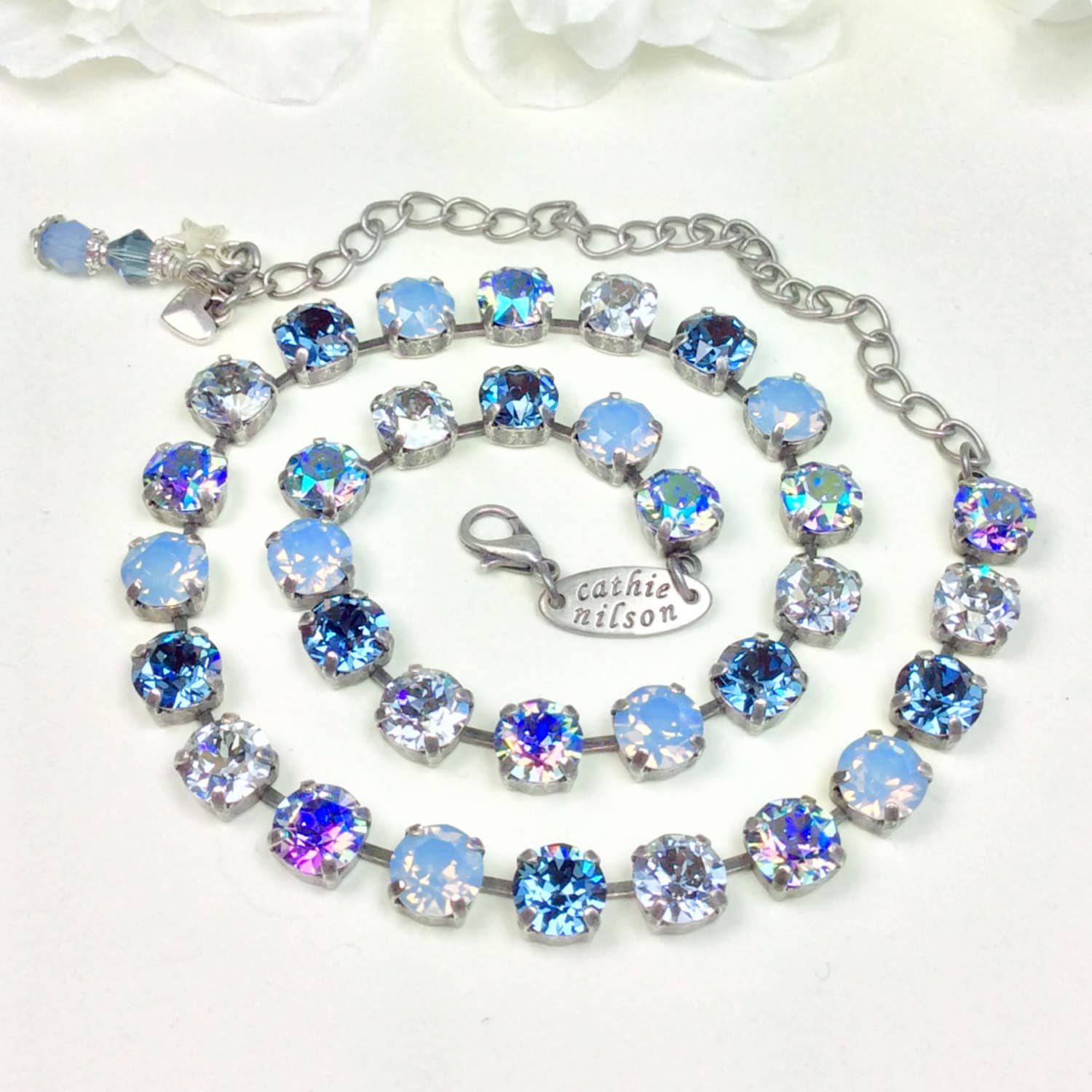 Swarovski Crystal 8.5mm Necklace    Designer Inspired  - "Faded Denim Blues" - Pretty Denim Blue, Lt. Sapphire AB  -   FREE SHIPPING