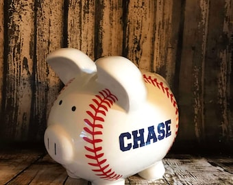 Large boy baseball piggy bank, little league piggy,little slugger bank,college fund, boys bank, boys gifts, money counter, coin holder