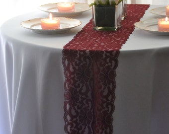 BURGUNDY LACE Table runner 8" wide 3FT-14 Ft length / Cut lace not hemmed / Table Runner Lace /Free Sample cuttings/final inventory