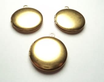 3 pcs - 20mm Brass Round Lockets - m267