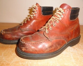 Men's Vintage Brown Leather RED WINGS Moc-Toe Work Safety Boots Sz-10.5 EE