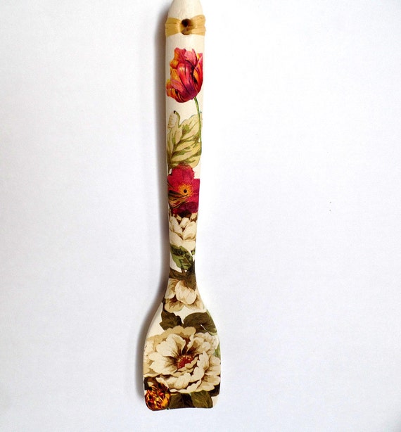 on spoons wooden decoupage Spoon White Decoupage Wooden Flowers With