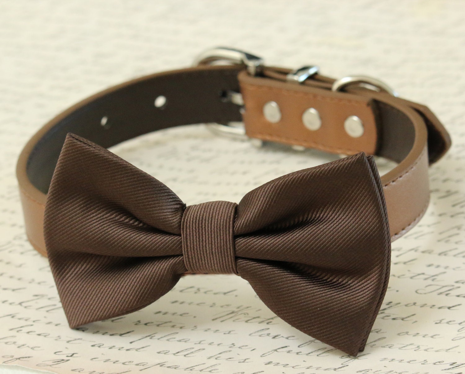 Brown dog bow tie collar Bow attached to Black Brown