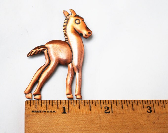 Copper horse Brooch - Southwestern - Donkey Pony figurine pin
