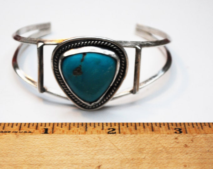 Turquoise Cuff Bracelet - Sterling Silver - Southwestern -Native American - Old Pawn