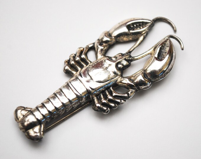 Sterling Lobster Brooch - Silver sea life figurine pin