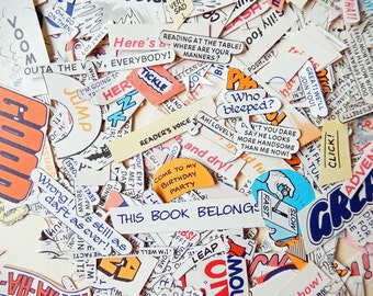 50 Comic Book Captions , Lucky Dip, Original vintage clippings, scrapbooking, smash books, embellishments, journals