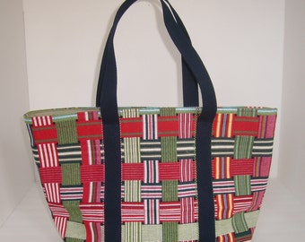 red and green plaid purse