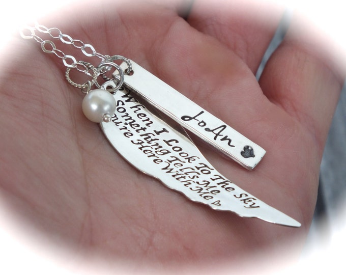 Memorial Jewelry Sympathy Gift - Sterling Silver Personalized Angel wing Necklace