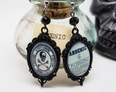 Apothecary label earrings, poison warning labels, skull and crossbones earrings, The Poisoners Handbook earrings