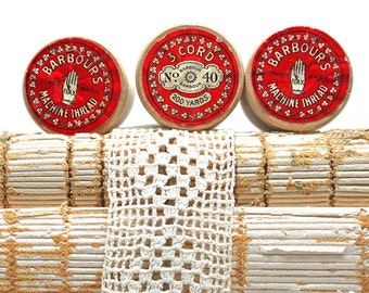 Vintage Barbour's Irish Linen Thread*Sewing Collectible*Set of 3 Unused Wooden Spools of thread