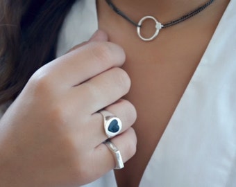 Silver Choker Necklace Circle Choker Black Chain Necklace Dainty Sterling Silver Or Gold Filled Karma Jewelry