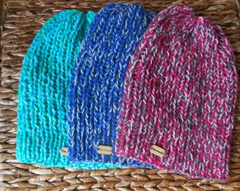 Hand Knit Slouchy Beanie Hat Acrylic Winter Hat