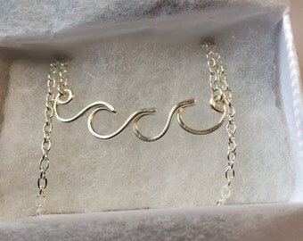Ocean Waves Necklace, Silver Plated