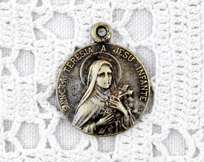 Antique French Medal Religious Silver Plated Medal Saint Teresa, St Therese Religion, Christian, Catholic, Charm Medal, Lisieux, Normandy