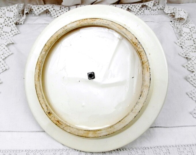 Vintage French Mid Century Ceramic Cheese Platter With Retro Illustration of a Carafe of Wine, Baguette and Roquefort Blue Cheese, Food