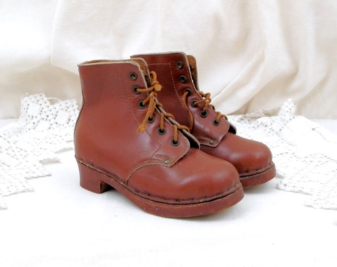 Antique French Traditional Unused Child's Leather and Wooden Shoes "Galoche", French Country Decor, Kitchen, Shabby, Cottage, Chic, Clogs