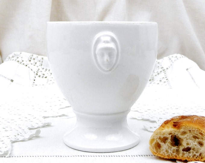 Antique French White Bone China Porcelain Bouillon Bowl with 2 Heads, French Country Decor, Rustic, Cottage, Shabby, Chateau, Chic, Vintage Antique French White Bone China Porcelain Bouillon Bowl with 2 Heads, French Country Decor, Rustic, Cottage, Shabby, Chateau, Chic, Vintage