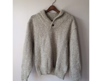 Vintage grey Eddie Bauer wool sweater, men's Size L, w/ shawl collar