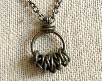Fidget Ring Necklace / Chain Link Ring Pendant / Calming Exercise / Long Brass Necklace / Anxiety / Meditation - Brass - 24 1/2 inch