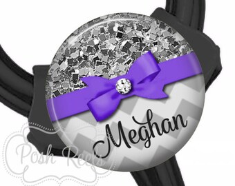 Littmann Stethoscope ID Tag - Fits All Stethoscopes At The Yoke - Purple Bow Glitter Chevron Stethoscope ID Tag - Stethoscope Name Tag -1589