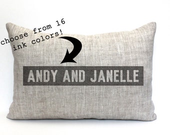 wedding gift, names pillow, custom pillow, family pillow, name pillow, couples gift - "The Andy and Janelle"