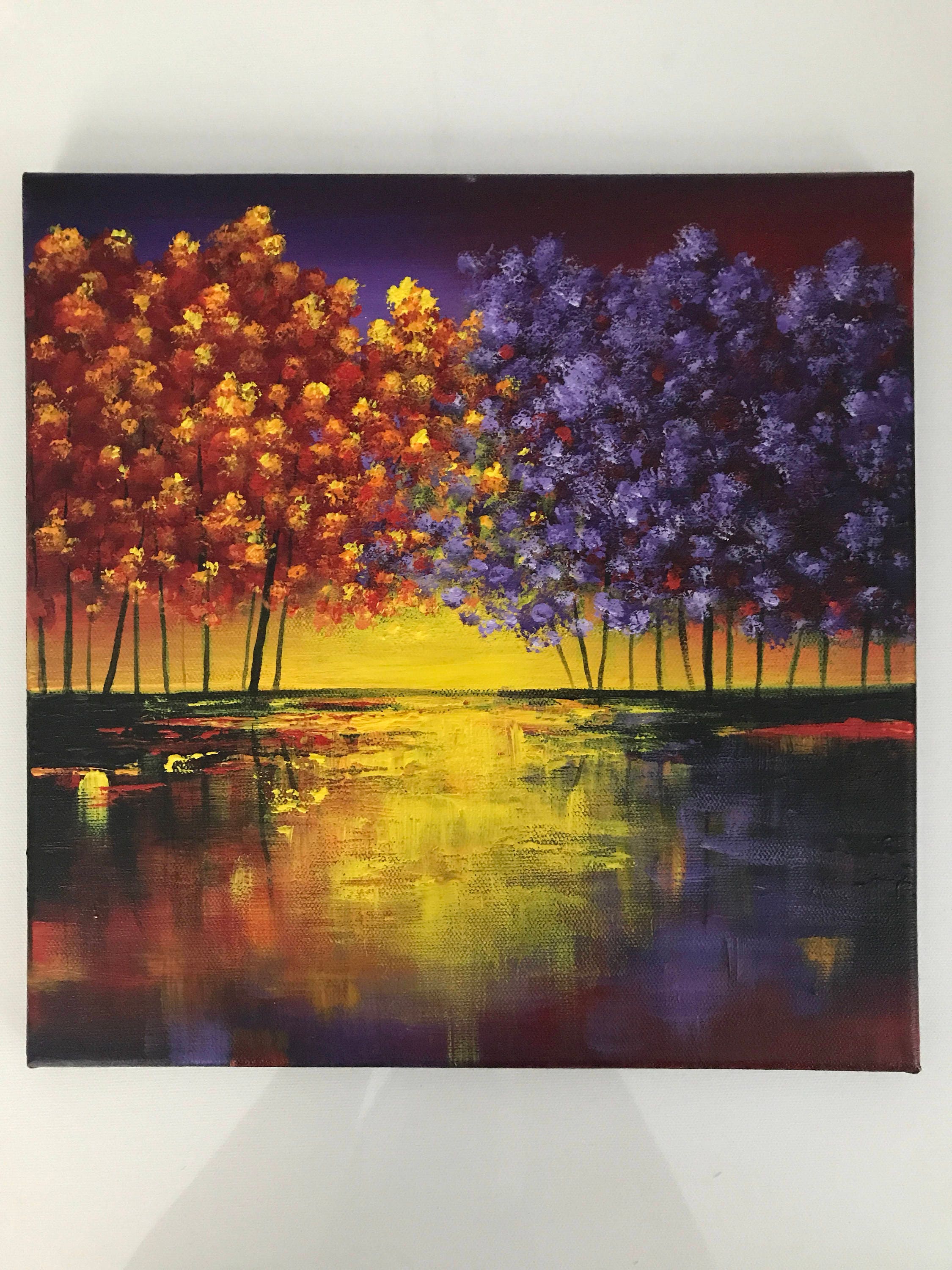 Small canvas wall art abstract trees painting abstract