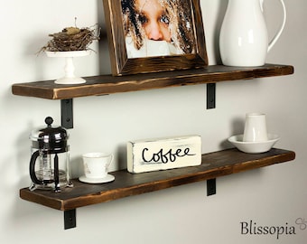 Rustic Shelves - Rustic Wood Shelving - Farmhouse Shelf - Metal shelf brackets - Reclaimed Shelves - 7" Wide,
