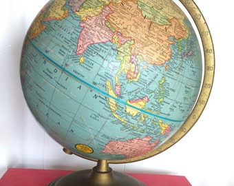 USSR Globe Antique Globe George F. Cram 9 inch Terrestrial Globe C-1066 No.90 Late 1940s World Globe features U.S.S.R., Manchuria & Mongolia
