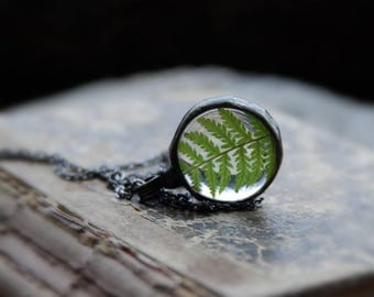 flower blossmom, bridal jewellery, bridal jewelry, bridesmaid necklace, pressed flower, wedding gift, Fern necklace, fern pendant, bohemian
