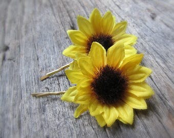 Sunflower Hair Pins, Sunflower Bobby Pins, Silk Flower Hair Pins, Floral Hair Pins, Flower Bobby Pins, Wedding Bridal Prom Hair Accessories