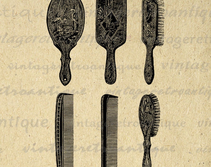 Digital Printable Brush and Comb Set Collection Download Salon Hairdressing Barber Image Graphic Vintage Clip Art HQ 300dpi No.2852