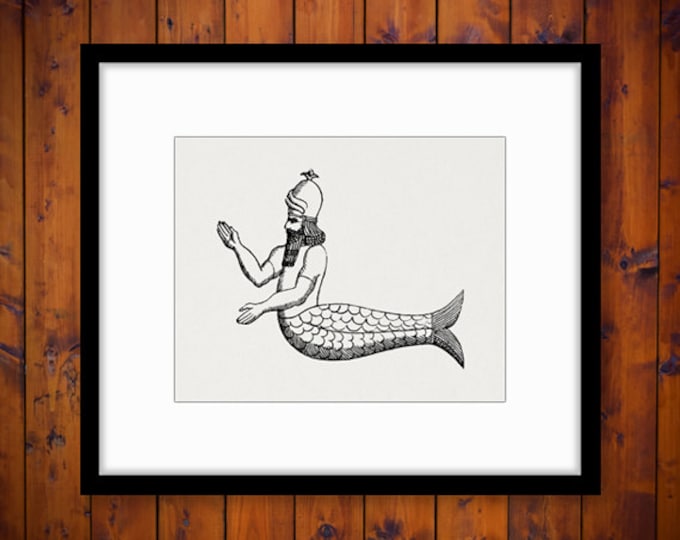 Mythical Merman Digital Printable Download Mermaid Graphic Image Antique Clip Art Jpg Png Eps HQ 300dpi No.499