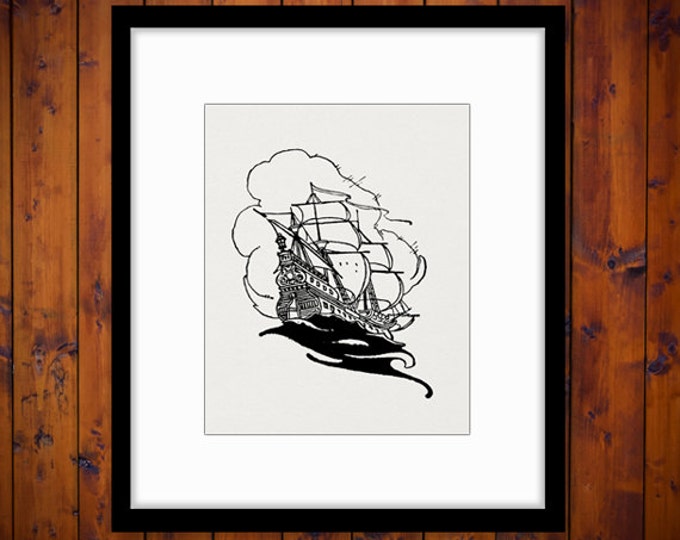 Digital Printable Ship in the Sky Graphic Boat Image Download Antique Clip Art Jpg Png Eps HQ 300dpi No.3029