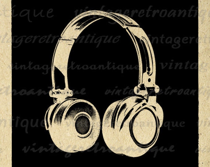 Headphones Graphic Image Printable Music Artwork Download Illustrated Digital Vintage Clip Art Jpg Png Eps HQ 300dpi No.3388