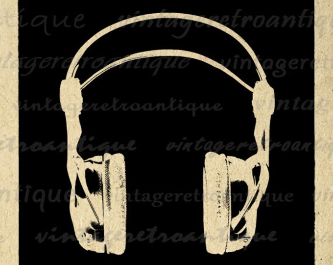 Headphones Graphic Printable Image Illustration Download Music Digital Antique Clip Art Jpg Png Eps HQ 300dpi No.3380