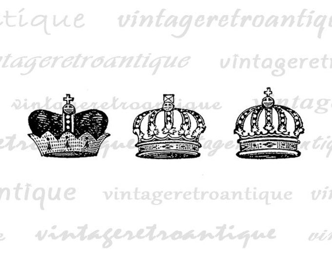 Digital Image Crown Set Printable Royal Graphic Collage Sheet Collection Download Vintage Clip Art Jpg Png Eps HQ 300dpi No.621