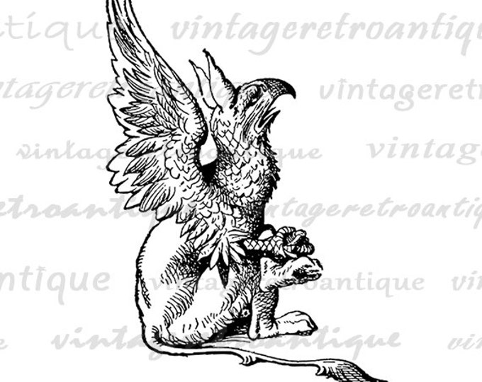 Alice in Wonderland Gryphon Image Graphic Digital Printable Illustration Download Vintage Clip Art Jpg Png Eps HQ 300dpi No.1829