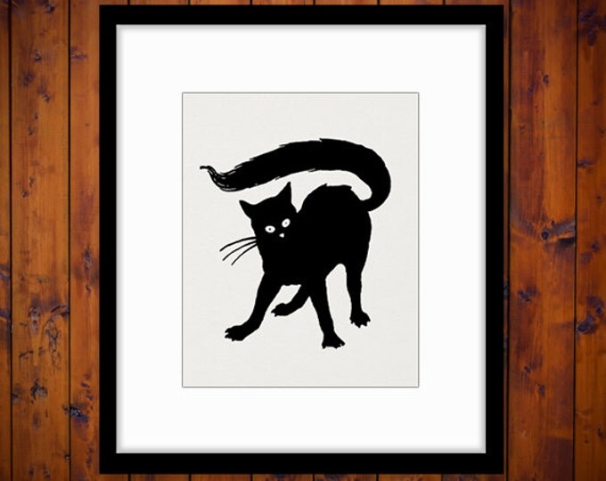 Printable Graphic Black Cat Image Halloween Cat Digital Download Antique Clip Art Jpg Png Eps HQ 300dpi No.3661