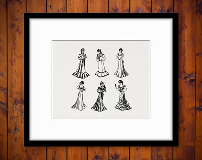 Digital Image Antique Women in Dresses Collage Sheet Download Ladies Fashion Graphic Printable Vintage Clip Art HQ 300dpi No.1290