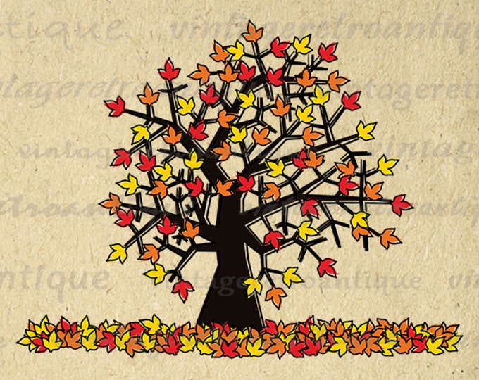 Digital Printable Autumn Tree Image Download Graphic Illustration Antique Clip Art HQ 300dpi No.2076