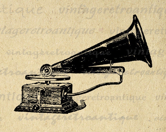 Digital Printable Antique Music Phonograph Image Talking Machine Graphic Download Vintage Clip Art Jpg Png Eps HQ 300dpi No.3880