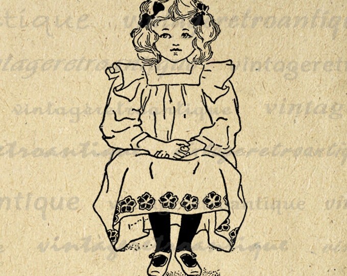 Digital Graphic Little Miss Muffet Download Fairy Tale Illustration Image Printable Antique Clip Art Jpg Png Eps HQ 300dpi No.2376