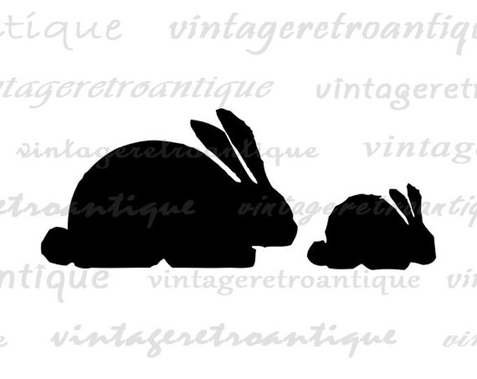 Digital Printable Rabbits Silhouette Graphic Rabbits Image Cute Bunny Download Antique Clip Art for Transfers Printing etc HQ 300dpi No.4678